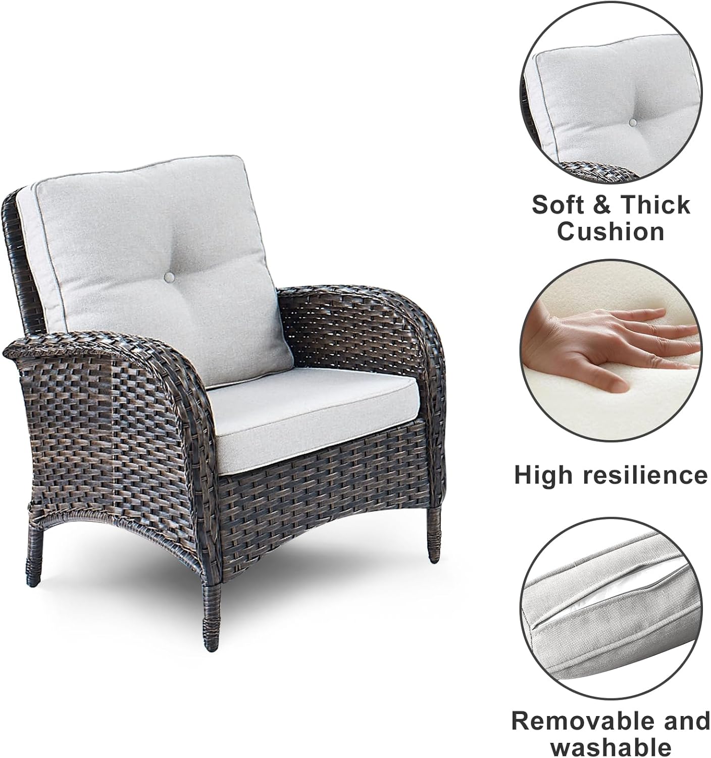 HUMMUH Outdoor Wicker Chairs Patio Dining Chairs Set of 2 with High Back and Deep Seat for Garden,Porch,Backyard,Balcony (Brown/Beige)