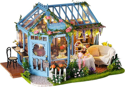 Fsolis DIY Miniature Dollhouse Kit for Adults - Tiny Scene House Mini Garden House Kit 3D Puzzles for Adults Gifts for Women Teenagers Craft Lovers (Rose Garden Tea House)
