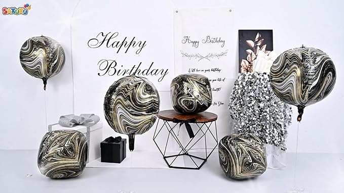 6 Pcs Black Gold and White Balloons, Saxuxu Black and Gold Balloons, 22 Inch Big Round Foil Balloon for Graduations Birthday Party Baby Shower Wedding Decorations