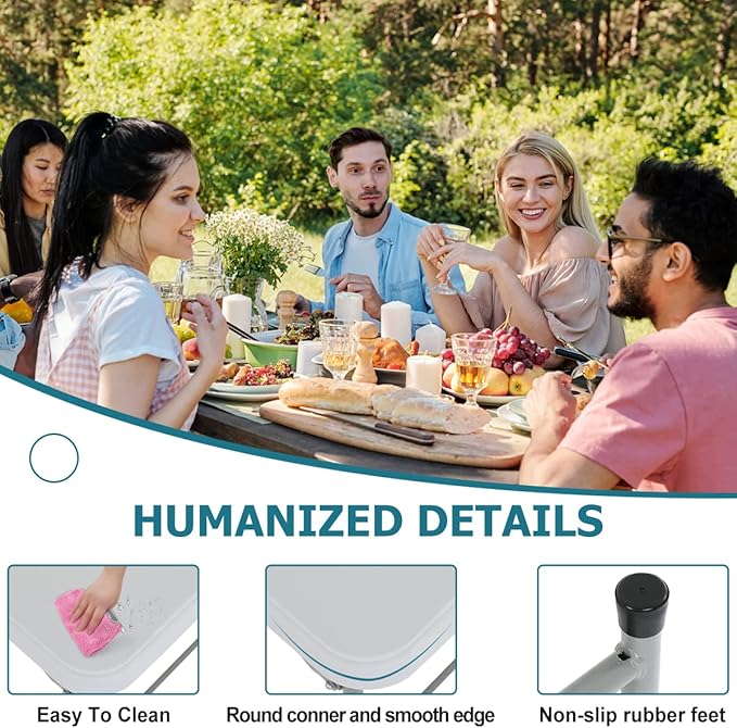 4FT Folding Table, Height Adjustable Table, Heavy Duty Plastic Tables Portable Fold-in-Half Utility Table w/Handle & Lock for Camping BBQ Party Banquet Wedding Market Events, 330LBS