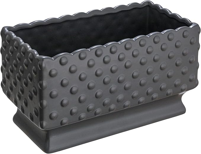 Creative Co-op Ceramic Hobnail Planter with Scalloped Edge and Polka Dots, Black