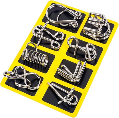 Ahyuan Metal Wire Puzzles Set of 32 with Pouch Large Thick IQ Test Mind Games Toys IQ Toys Brain Teaser Puzzles Metals Wire Puzzle Magic Trick Toy Metal IQ Puzzle Party Favors for Kids Adults (Silver)