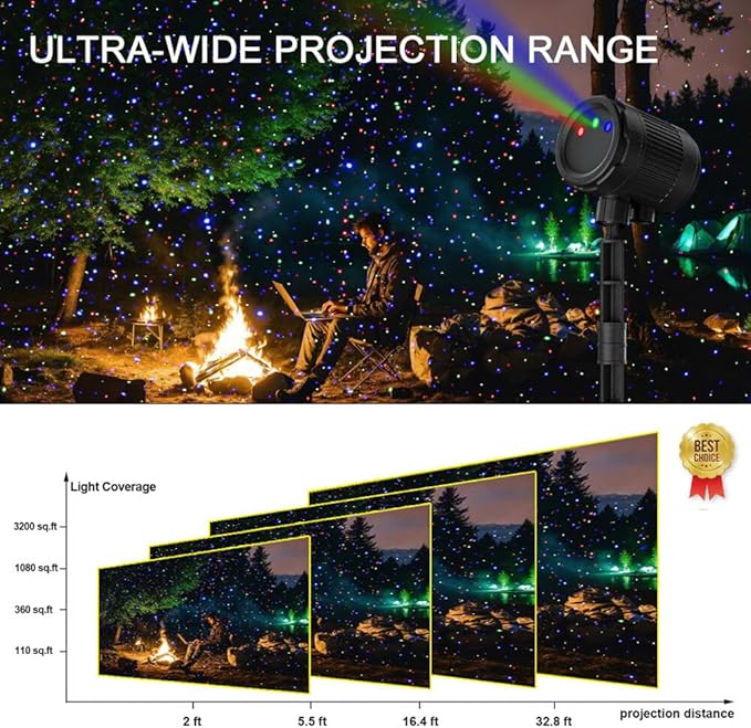Christmas Projector Lights Outdoor, 3 Color Laser Starry Light Show with RF Remote Control for House Patio Garden Outside Holiday Decoration Indoor Wedding Party Holiday Xmas Gift - Black