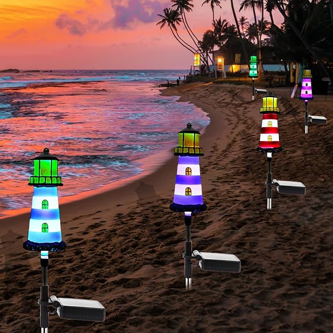 Lighthouse Outdoor Solar Lights,2 Packs Outdoor Waterproof, Solar Trail Lights Decor Your Garden, Flower beds, Patio Lights walkways Garden Decor for Outside