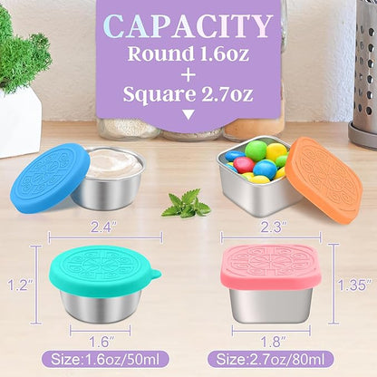 6 PCS Salad Dressing Container to Go,Handy Leakproof Stainless Steel Meal Prep Containers Reusable,Sauce Containers for Lunch Box, Picnics, Travel, Office and Kitchen Storage-1.6oz+2.7oz