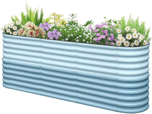 KING BIRD Raised Garden Bed 2.85 ft Tall 9 in 1 Galvanized Planter Garden Box Outdoor for Gardening, Deep Root Vegetables, Flowers 94.5X23.6X34.2 in, Light Blue