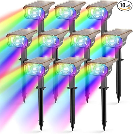 Solar Spot Lights Outdoor Color Changing, IP65 Garden Lights Solar Powered Waterproof with 9 Light Modes, Colored Landscape Lighting Auto On/Off, for Garden Pool Area Pond Yard, 10 Pack