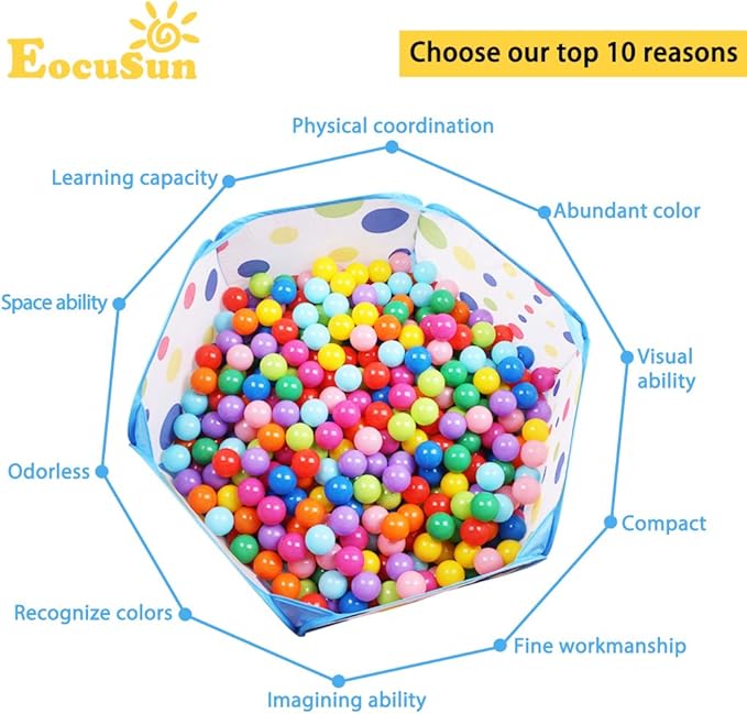 EocuSun Kids Ball Pit Large Pop Up Toddler Ball Pits Tent for Toddlers Girls Boys for Indoor Outdoor Baby Playpen w/Zipper Storage Bag, Balls Not Included (Blue)