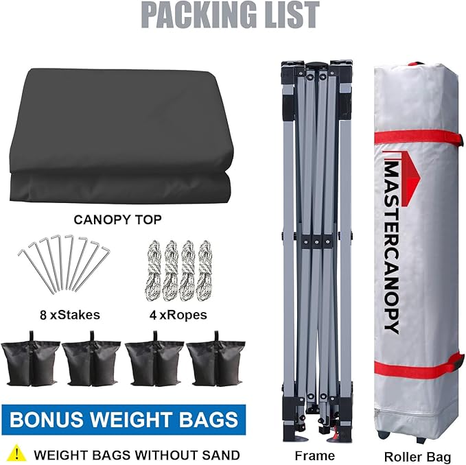 MASTERCANOPY Durable Pop-up Canopy Tent with Roller Bag (10x10, Dark Gray)