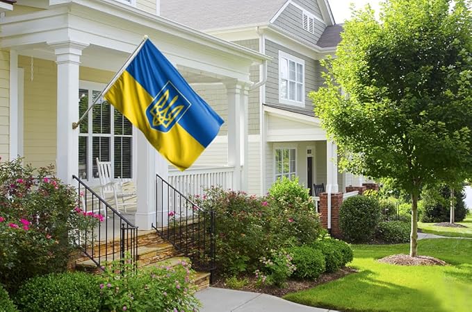 Double Sided Ukraine Trident Flag 3x5FT Ukrainian Coat of Arms National Polyester Banner With 2 Grommets Fade Resistant Vivid Color For Patriotic Festival Events Party Decoration