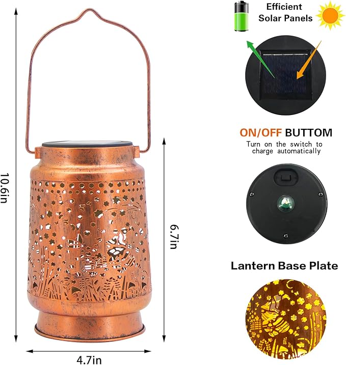Solar Lanterns Outdoor Garden Decor, Gifts for Women, Mom, Grandma, Birthday, Thanksgiving, Decorative Waterproof Hanging Metal LED Light for Yard, Patio, Lawn, Landscape, Backyard (Gnomes)
