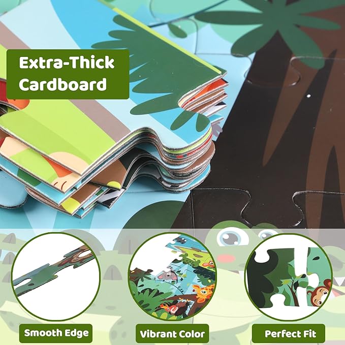 Jumbo Floor Puzzle for Kids, Large Jigsaw Puzzles 48 Piece for Kids Ages 3-5,Preschool Learning & Education Toys, Gifts for 4-8 Year Old Boys and Girls(Jungle Animals)