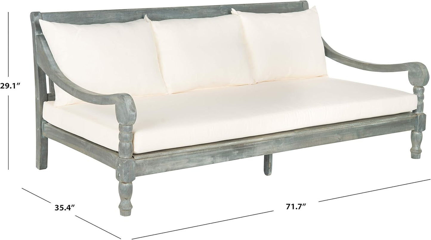 Safavieh Outdoor Collection Pasadena Ash Grey/ Beige Acacia Wood Cushioned Daybed