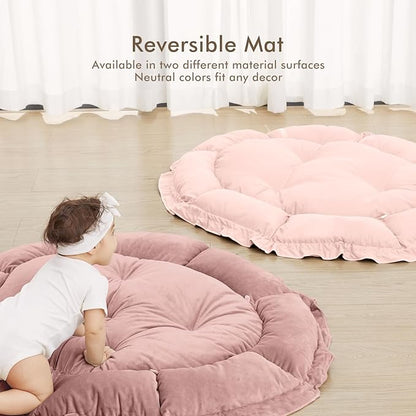 ANGELBLISS 5 in 1 Baby Play Gym Mat, Reversible Tummy Time Mat with 5 Sensory Toys for Stage-Based Developmental, Thick & Large Baby Activity Center from Newborn to Toddler (Purple)