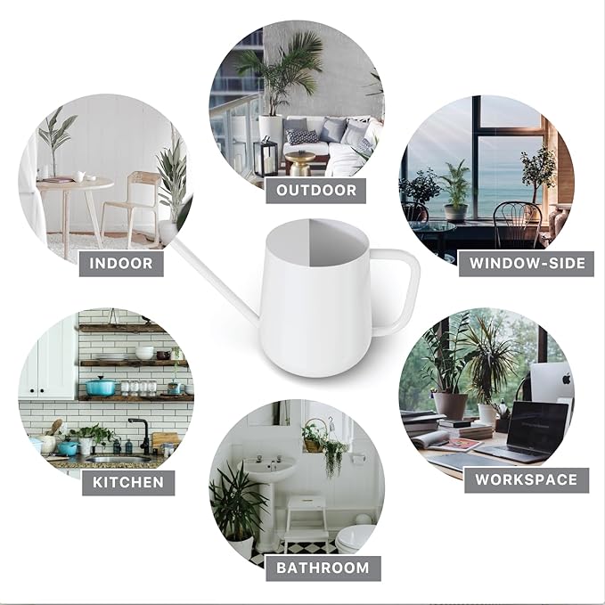 Metal Watering Can for Indoor Houseplants Outdoor Garden Long Sprout Water Can for Succulents Herb Bonsai Modern Garden Tool 33.8oz/1000ml (Brilliant White)