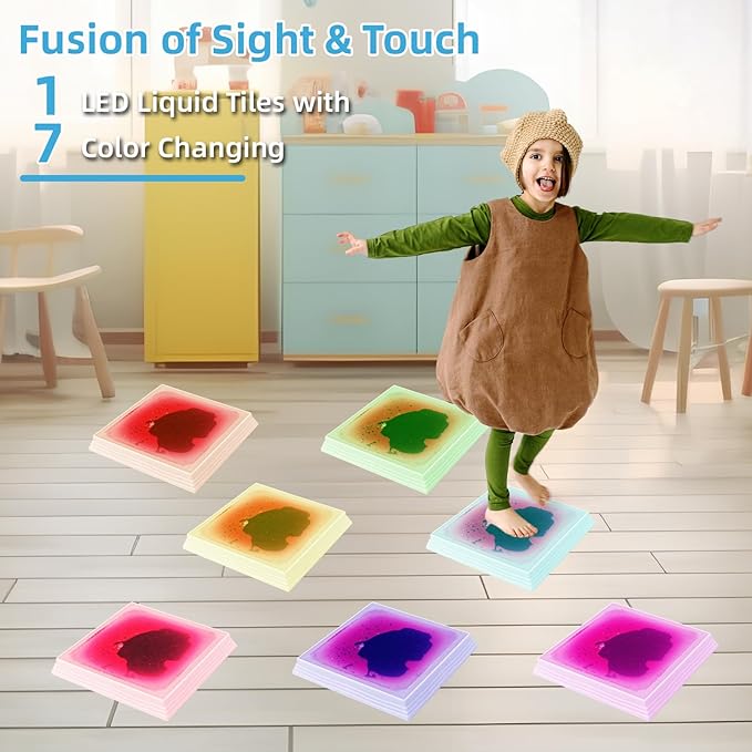 Art3d 12×12 Inch Sensory Interactive Purple Liquid Motion Tiles for Toddlers Kids & Adult - Touch Sensitive 7 Color Changing Flooring Tile for Home Décor, Indoor & Outdoor Activities, 1-Pack
