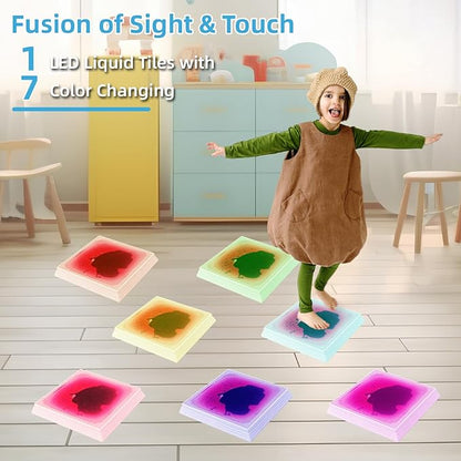 Art3d 12×12 Inch Sensory Interactive Purple Liquid Motion Tiles for Toddlers Kids & Adult - Touch Sensitive 7 Color Changing Flooring Tile for Home Décor, Indoor & Outdoor Activities, 1-Pack