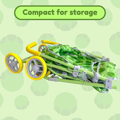Baby Doll Stroller for Toddlers 1-3, Pillow Animal Toy Stoller for Dolls, Green Folding Baby Toy Stroller for Dolls, Foldable Baby Stroller Toy for Girls, for Kids (Elephant)