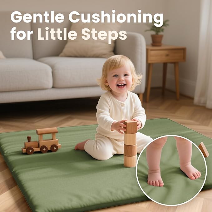 Baby Play Mat 50x50 Inches,1.3" Thick Padded Waterproof Floor Cushion & Playpen Mat with Vegan Leather,Non-Slip & Non-Toxic Nursery Rug for Infants, Toddlers & Kids(Green)