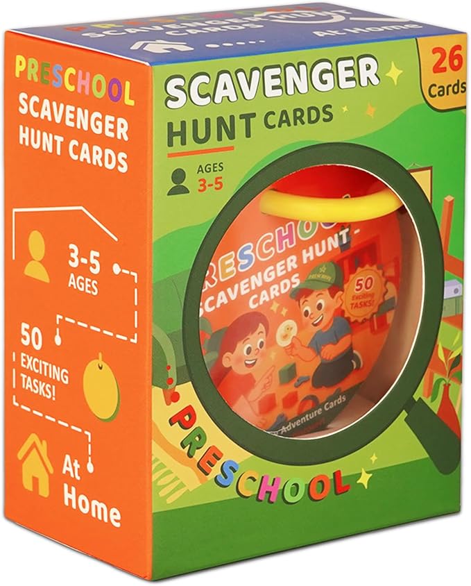 Indoor Scavenger Hunt for Preschool, 26pcs Scavenger Hunt Game Cards at Home, for Boys and Girls Ages 3-5, Birthday for Kids