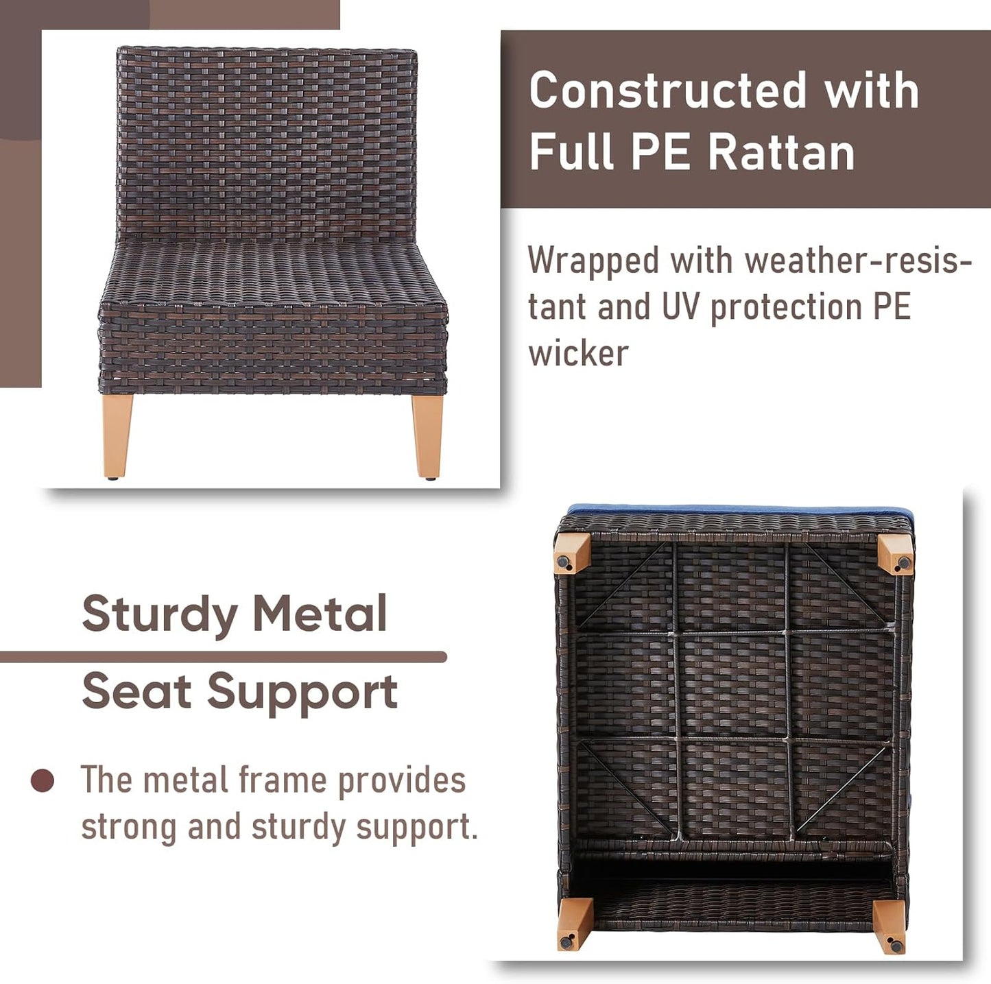 HUMMUH Patio Furniture Set, 9 Pieces Outdoor Modular Sectional Couch Chairs with Ottomans,All Weather PE Wicker Patio Conversation Sets for Garden Porch Backyard