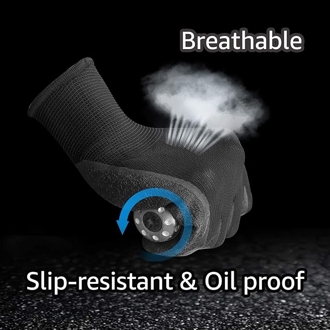 Evridwear Crinkle Latex Rubber Hand Coated Safety Work Gloves for Men Women General Multi Use Construction Warehouse Gardening Assembly Landscaping (S-Size) 12 Pairs Pack