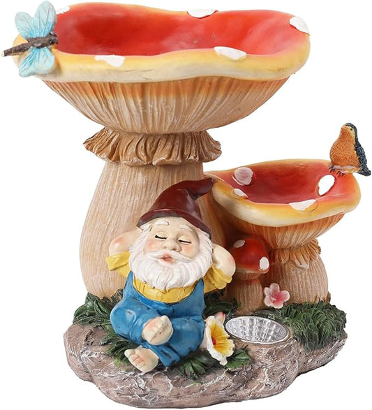 Garden Gnome Statue, Solar Powered Gnome Figurine with Mushroom Decor, Waterproof Resin Lawn Ornamnets for Outdoor Patio Yard Home Tabletop Deocr, Ideal Gifts for Mom