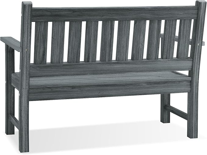 Outdoor Bench, 2-Person Garden Bench, Poly Lumber Patio Bench for Outdoors, Porch, and Park (Dark Grey)