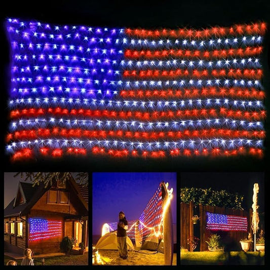 American LED Flag Net Lights - 420 LED 4th of July Decorations Outdoor Lighted Flag String Lights of The United States for Memorial Day Yard Garden Festival Holiday Party