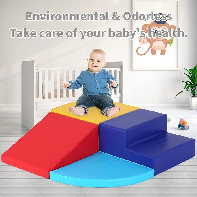 Kids Corner Climber 4-Piece Set Climbing Toys for Toddlers 1-3, Soft Babies Climb Foam Play Set Indoor Baby Crawling Foam Blocks Children Climbing Toys for Kids Crawling and Sliding, Red