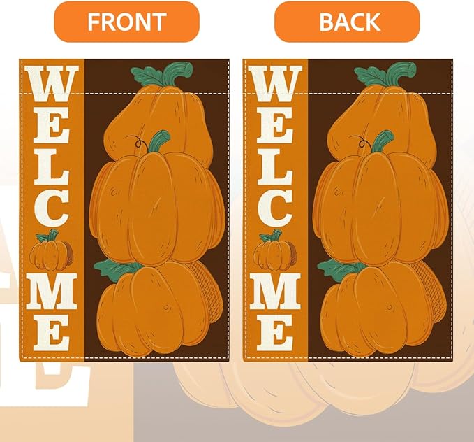 Welcome Fall Garden Flag Autumn Pumpkin Garden Flag 12x18 Inch Double Sided Fall Thanksgiving Holiday Decorations for Yard Home Porch Patio (Flay 1812)
