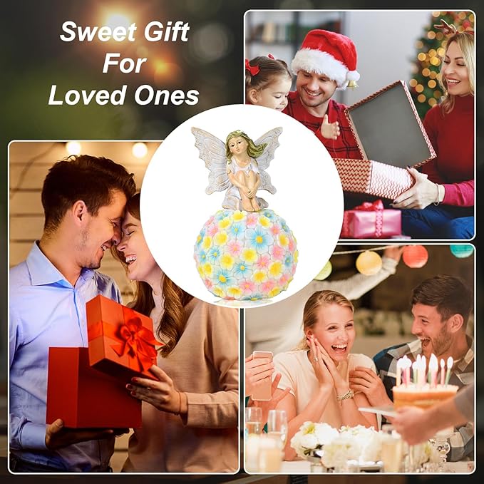 Solar Flower Fairy Garden Decor-Outdoor Fairy Statue-Garden Fairy Figurine Decor for Outside Patio Lawn Yard Porch Ornament,Resin Fairies Statues Decorations,Tall 7.8 Inches, White