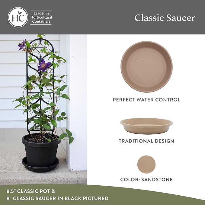 The HC Companies Flower Pot Saucers - Plastic Plant Saucer for Outdoors & Indoors - Traditional Design Plant Pot Trays for Water Drainage - Durable & Stylish Round Plant Tray (17.5-inch Sandstone)