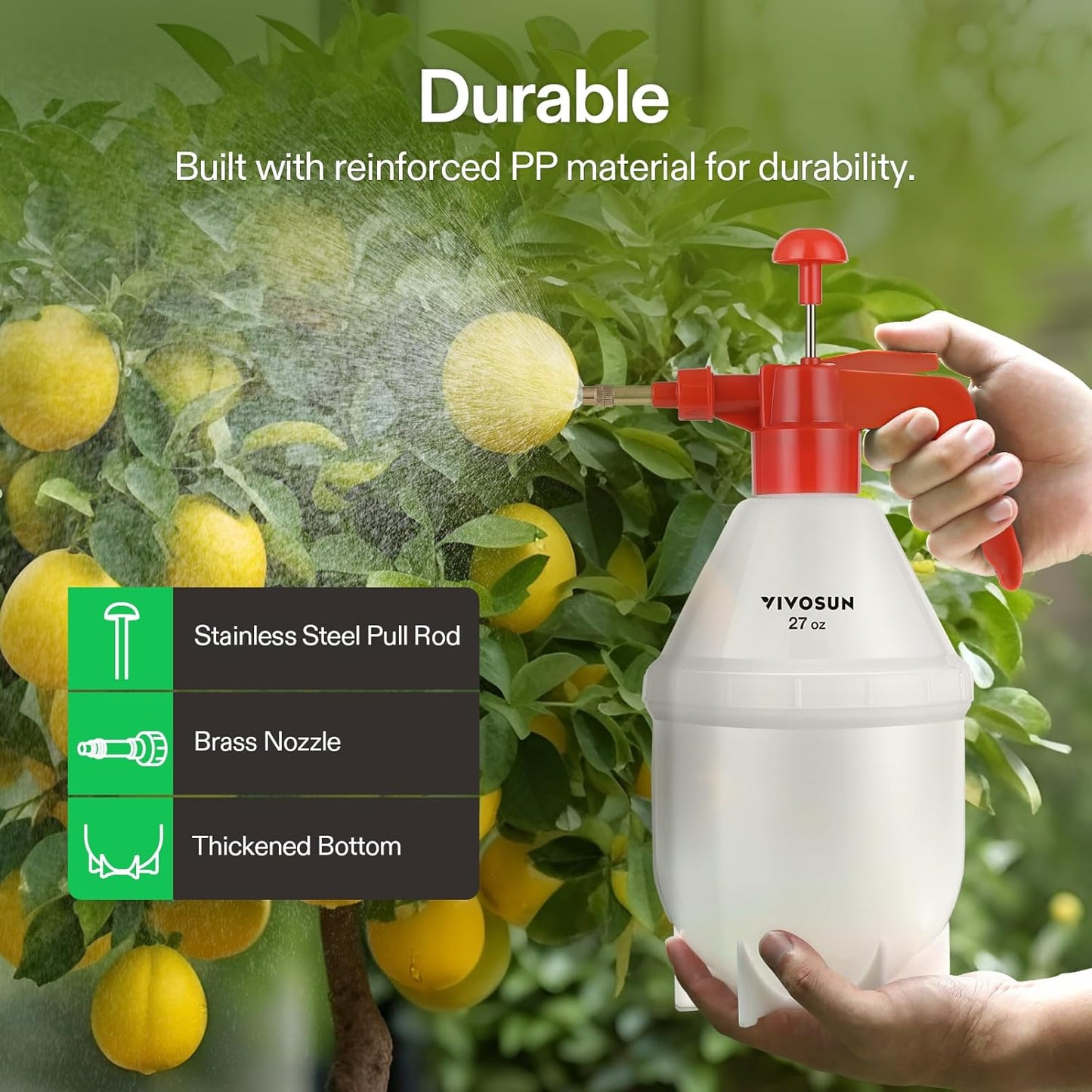 VIVOSUN 27oz Pump Sprayer, Handheld Garden Water Sprayer Bottle with Adjustable Brass Nozzle, for Spraying Plants, Flowers, Weeds and Cleaning, Red