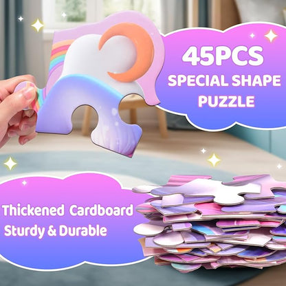 45 Pcs Unicorn Floor Puzzle for Kids Ages 3-6 Years Old- Large Toddler Puzzles Set, Educational Unicorn Activity Toys for 3 4 5 6 7 8 Girls Boys, Christmas Birthday Day Gifts Ideas