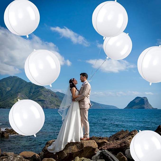 Giant 4D Foil Balloons, 6Pcs Large Metallic White Round Balloons, 22 Inch Big Round Foil Balloon for White Birthday Party Baby Shower Wedding Decorations