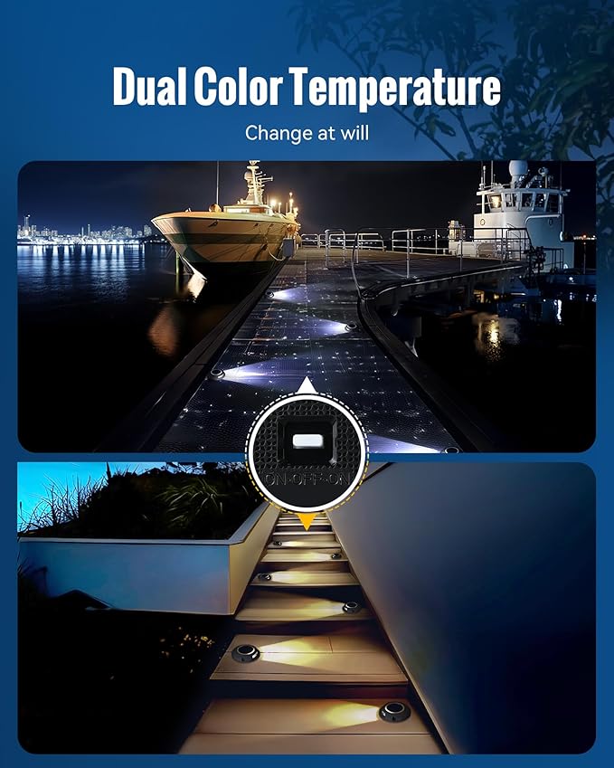 Solar Deck Dock Walkway Decorative Lights Outdoor Waterproof 4 Pack, 2 Colors in 1 Single-Sided LED Solar Driveway Lights, Road Driveway Marker for Warning Stair Pathway Patio Yard, Black