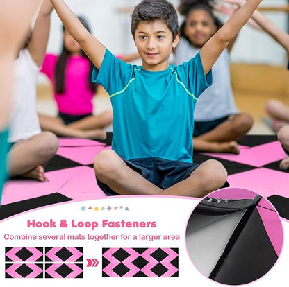 Giantex 4'x10'x 2" Gymnastics Mat, 4-Panel Folding Aerobics Exercise Mat w/Hook & Loop Fastener, Carrying Handle, Portable Tumbling Mat for Stretching Yoga Cheerleading Martial Arts