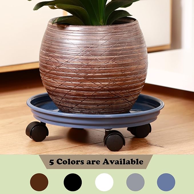 4 Packs Plastic Plant Caddy with Wheels 11.8" Plastic Rolling Plant Stands Heavy-Duty Plant Dolly with Casters Indoor and Outdoor Plant Roller Base Wheels, Blue