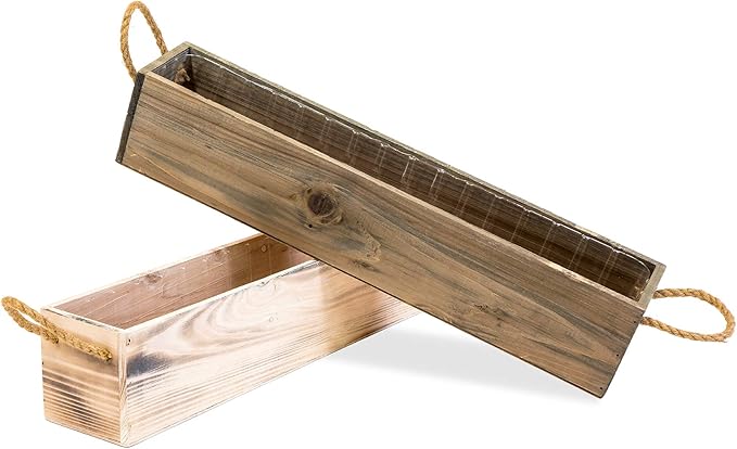 20" Rectangular Rustic Wood Planter with Handle and Plastic Liner l Rustic Whitewash l Country Style, Home and Wedding Decorations, Garden Ornaments (20x4 w Handle Set of 2, Whitewash)