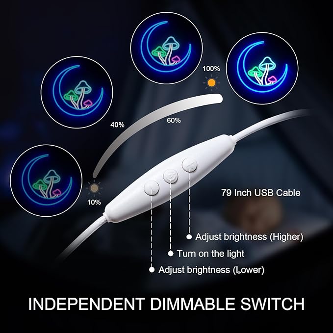 Moon Mushroom Neon Sign Blue Moon Neon Lights for Wall Decor Mushroom Light Up Signs USB LED Signs for Girls room Living Room Kids Room Home Bar Party Shop