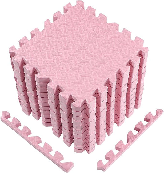 12 Tiles 12x12x1 Inch EVA Thick Interlocking Foam Floor Tiles Puzzle Exercise Mat Play Foam Mats for Boys Girls Baby Pets Home Classroom Nursery Gym(Pink)