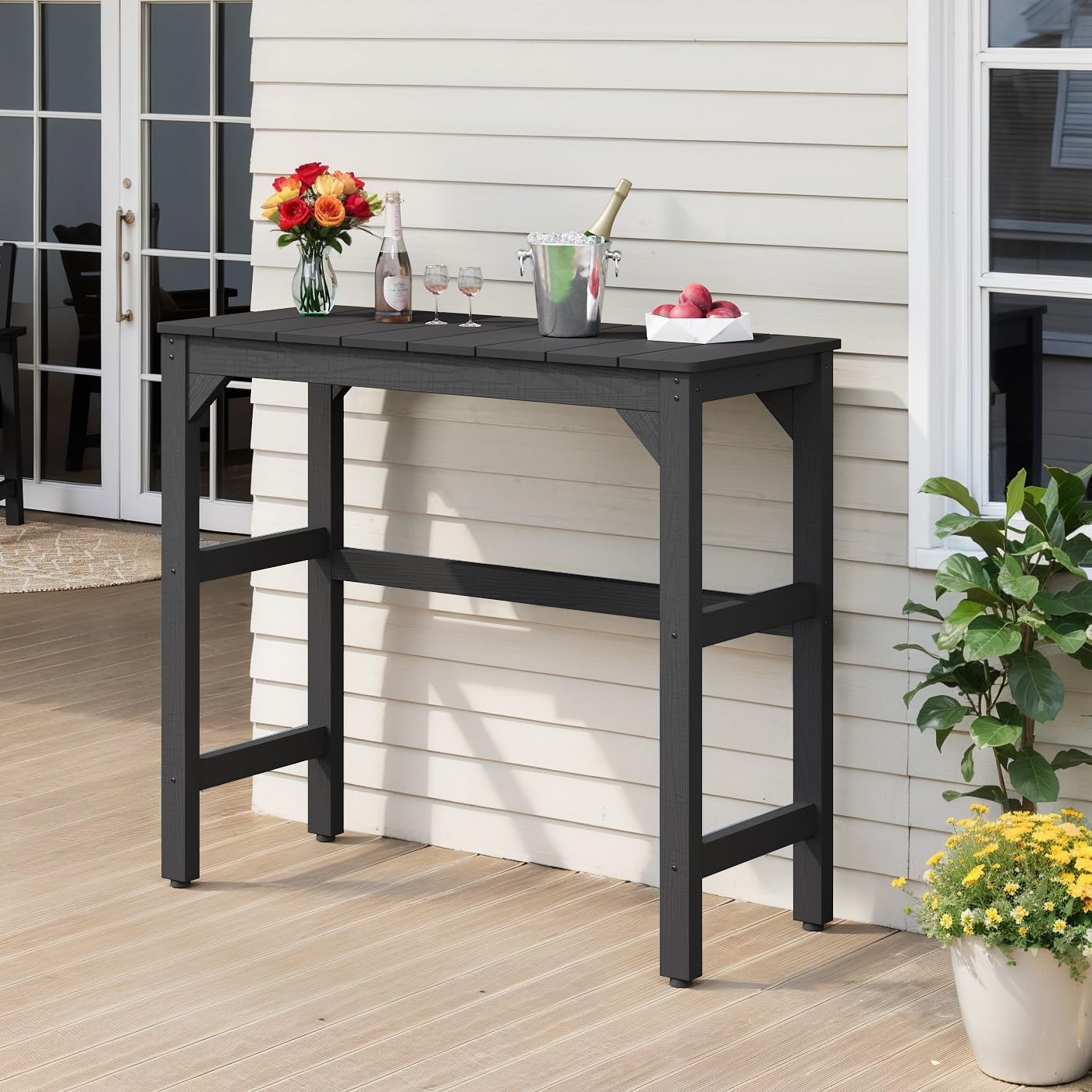 Outdoor Bar Table, 42" Weatherproof Patio Bar Height Counter Table, HIPS Material, Waterproof, for Outside, Garden, Backyard, Balcony, Poolside, Black