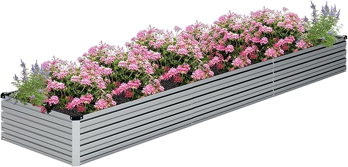 Galvanized Raised Garden Bed,12×4×1FT Metal Planting Box for Outdoor Vegetable, Herb,Planter Gardening (Silver)