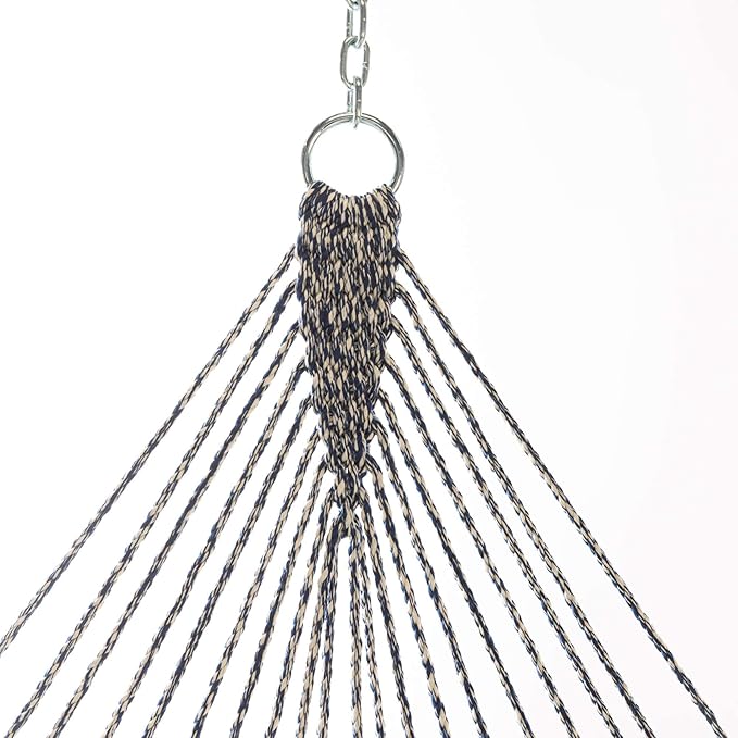 Hatteras Hammocks Deluxe Navy Oatmeal Heirloom Tweed Duracord Rope Hammock with Free Extension Chains & Tree Hooks, Handcrafted in The USA, 450 LB Weight Capacity, 13 ft. x 60 in