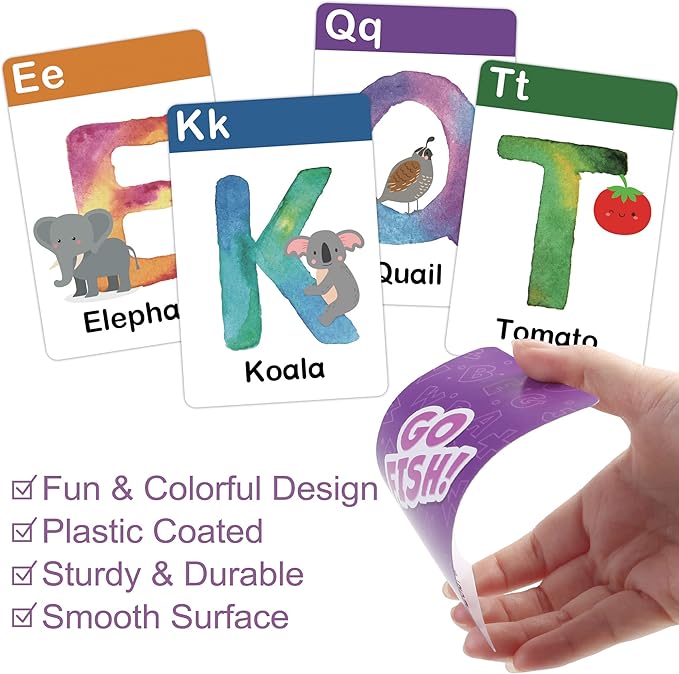 BenBen Alphabet Go Fish Card Game for Kids,104 Cards, Oversized ABC Learning Playing Cards, Memory Matching Games, 2-8 Players, Ages 3 and up, Easter Basket Stuffers, Stocking Stuffers