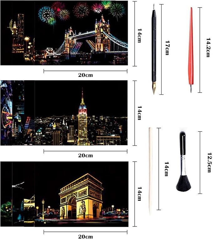 Georgie Porgy Scratch Paper Art Set DIY Arts and Crafts Kits for Kids Adults Magic Rainbow Scratch Postcards for Christmas Birthday Gift with Scratching Tools Kit (Classical Ancient Modern City)