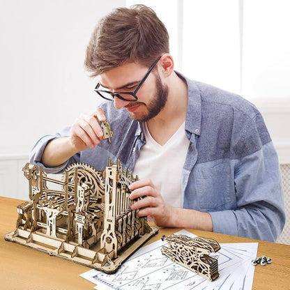 3D Wooden Puzzle Marble Run for Adults, DIY Marble Run Wooden Model Kit, HDF Material, Mechanical Puzzle, Modern Style, 334 Pieces, 1 Set, 1 Item, 1 Package