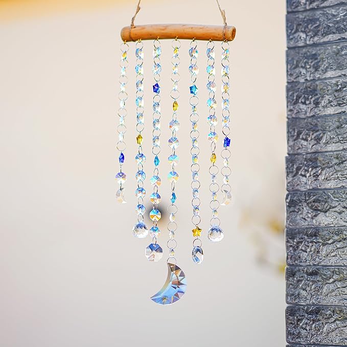 Crystal Moon Star Prism Suncatcher Rainbow Maker Pendant Window Garden Hanging Decoration Ornament Crystal Wind Chimes