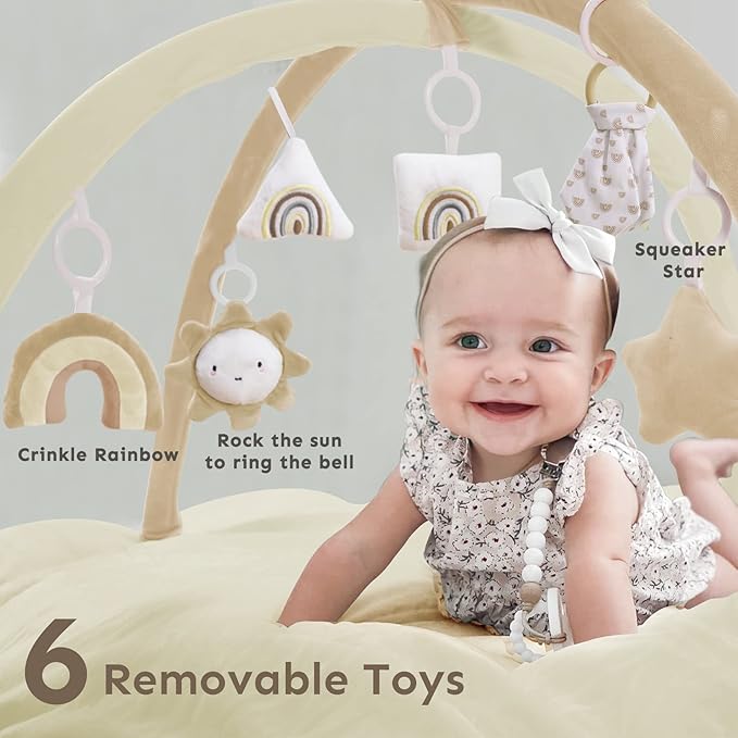 5-in-1 Thick & Plush Baby Play Gym, Baby Play Mats for Floor, Tummy Time Mat with 6 Toys, Cat and Dog Bed, Convertible Stage-Based Developmental from Babies to Toddler, Ball Pit, Pet Cushion, Cloudico